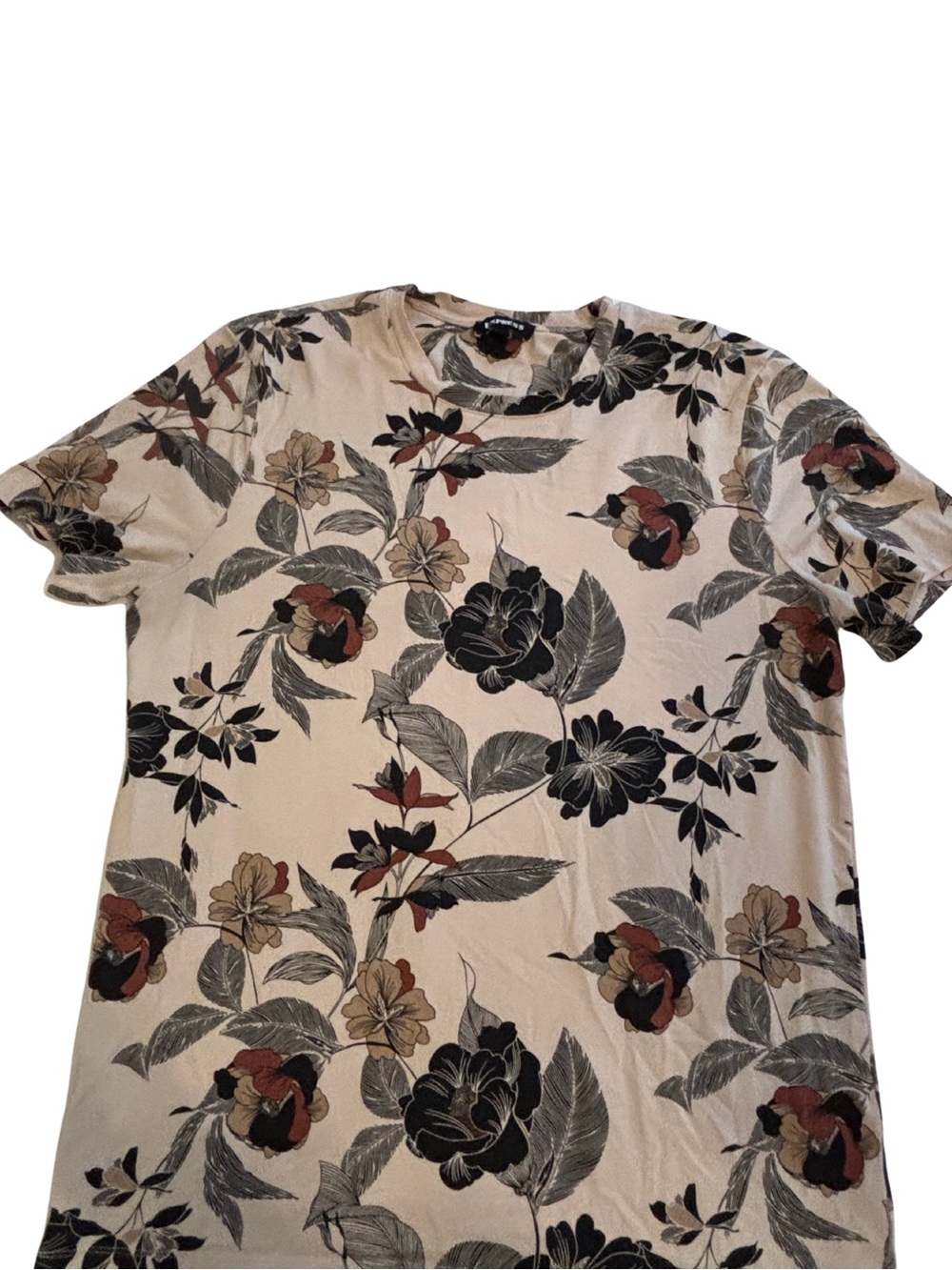 Express Men's Cream Floral Short Sleeve Shirt
